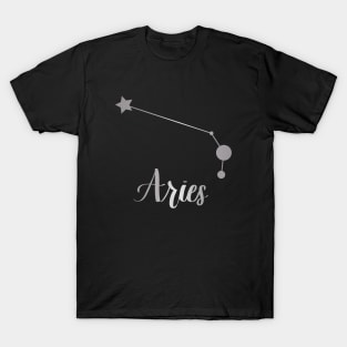 Aries Zodiac Constellation in Silver - Black T-Shirt